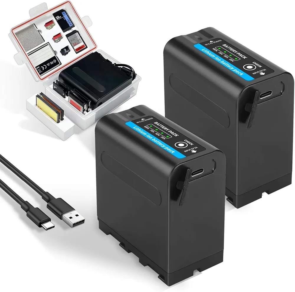 پک 2 عددی باتری Huang NP-F970 / NP-F980 10800mAh | همراه شارژر دوگانه برای دوربین و نور LED