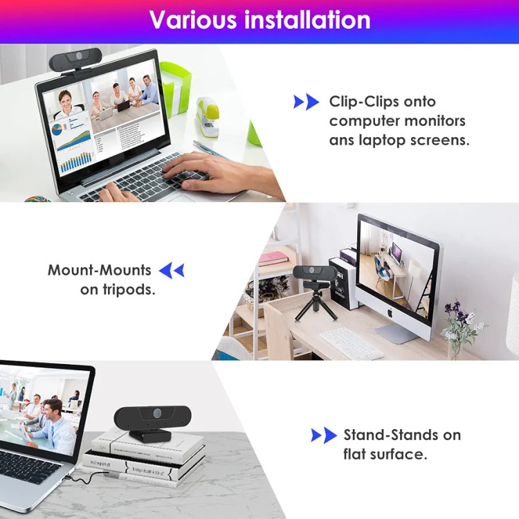 وبکم حرفهای VIZOLINK Full HD 1080P 60FPS | وبکم USB با ۴ میکروفون، تصحیح نور و درپوش حریم خصوصی