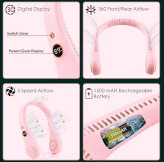 پنکه گردنی شارژی بدون پره پنکه پوشیدنی Hands-Free با طراحی سبک و بیصدا NECK FAN. S12
