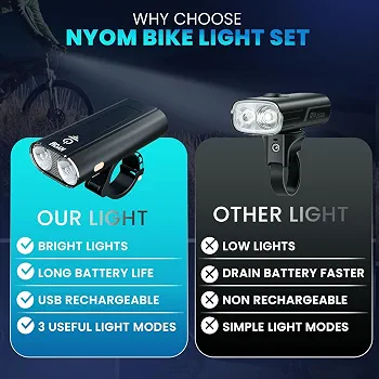 چراغ دوچرخه شارژی مدل Bicycle Light. KO2/KX3-B ست چراغ جلو و عقب ضدآب با شارژ USB-C و روشنایی قدرتمند