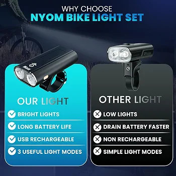 چراغ دوچرخه شارژی مدل Bicycle Light. KO2/KX3-B ست چراغ جلو و عقب ضدآب با شارژ USB-C و روشنایی قدرتمند