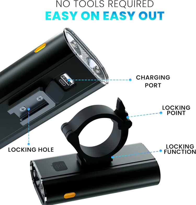 چراغ دوچرخه شارژی مدل Bicycle Light. KO2/KX3-B ست چراغ جلو و عقب ضدآب با شارژ USB-C و روشنایی قدرتمند