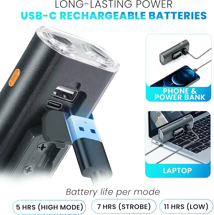 چراغ دوچرخه شارژی مدل Bicycle Light. KO2/KX3-B ست چراغ جلو و عقب ضدآب با شارژ USB-C و روشنایی قدرتمند