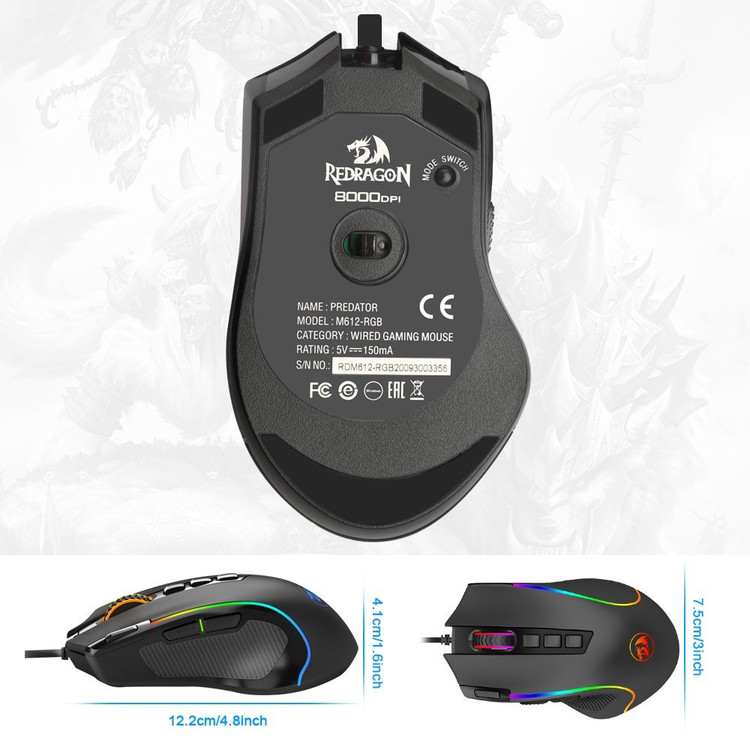 ماوس گیمینگ ردراگون M612 Predator | ماوس سیمی RGB با سنسور اپتیکال 8000 DPI و 11 کلید قابل برنامهریزی