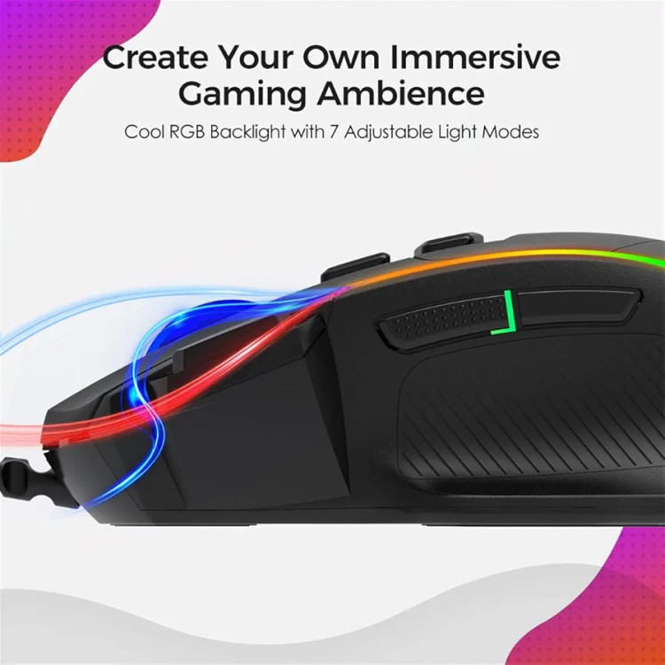 ماوس ارگونومیک بیسیم FANPENGFGB | ماوس شارژی با 7 دکمه، نور RGB و دکمههای قابل برنامهریزی