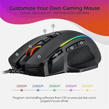 ماوس ارگونومیک بیسیم FANPENGFGB | ماوس شارژی با 7 دکمه، نور RGB و دکمههای قابل برنامهریزی