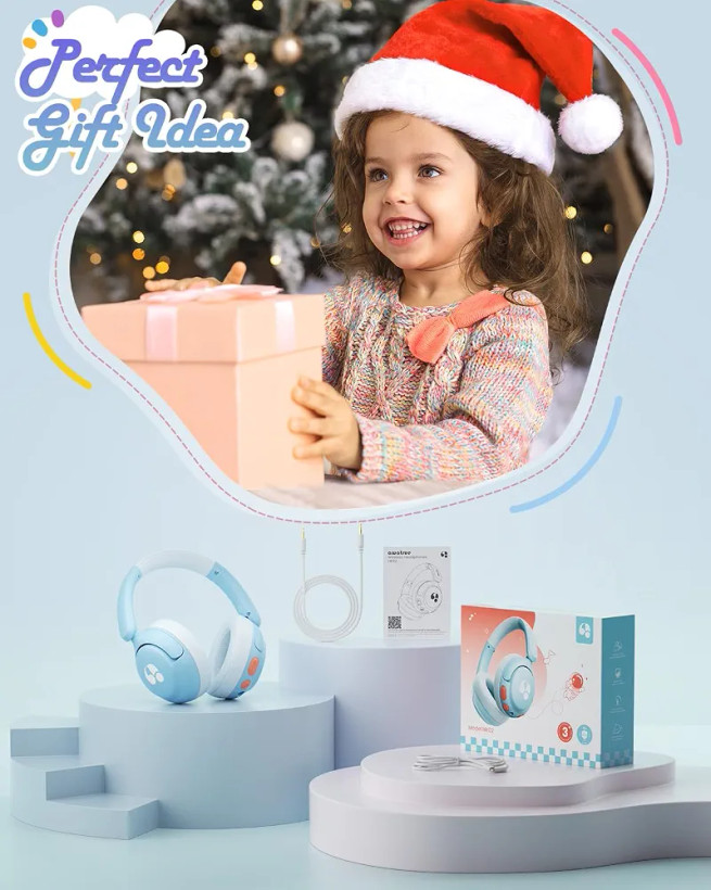 هدفون بیسیم کودک Awatrue_Hk02 بلوتوث 5.4، محدودکننده صدا 85 دسیبل، 75 ساعت پخش و طراحی تاشو