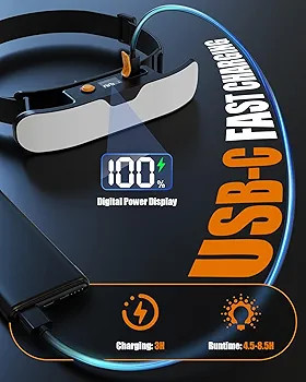 چراغ پیشانی شارژی مدل Ultra-Bright Wide Beam Rechargeable Headlamp. K0206 هدلامپ LED با نور 230 درجه، نمایشگر دیجیتال و ضدآب