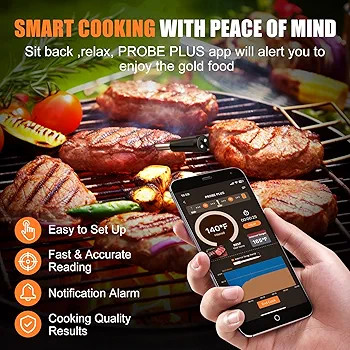 دماسنج هوشمند بلوتوثی مدل INSMART 37A8 دماسنج دیجیتال بیسیم گوشت با اپلیکیشن، ضدآب و شارژی
