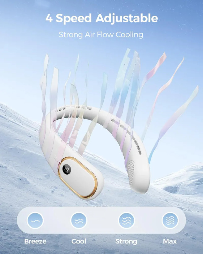 پنکه گردنی بیسیم Neck Fan. S12 پنکه دور گردنی بدون دست با نمایشگر LED و باتری 5000 میلیآمپرساعت