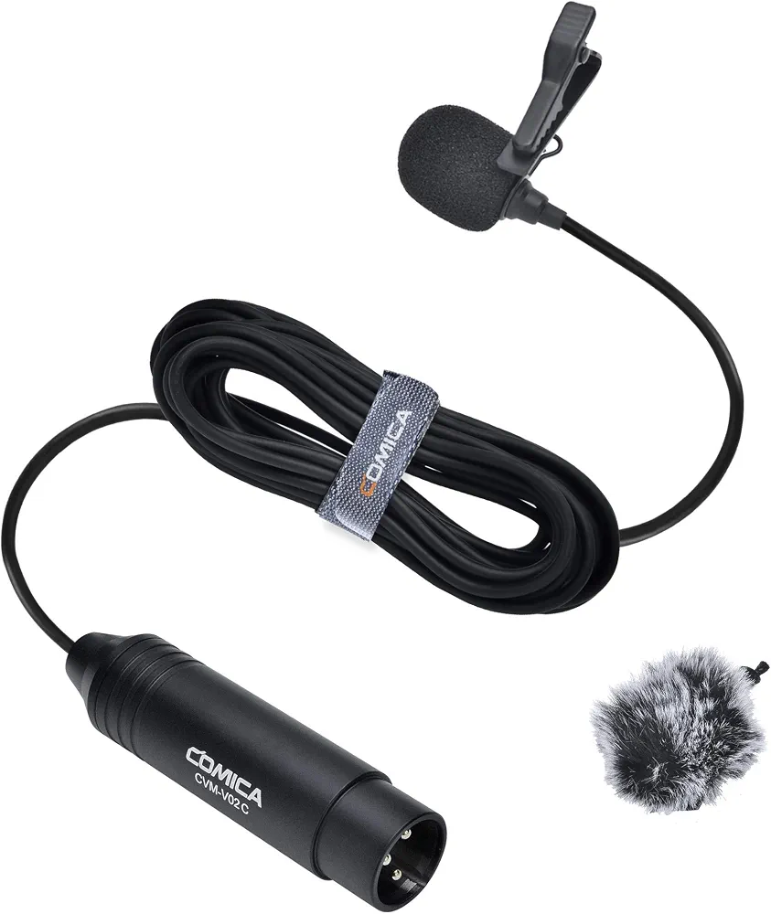 میکروفون یقه‌ای COMICA CVM-V02C  میکروفون کندانسر XLR کاردیوید مخصوص دوربین و رکوردر