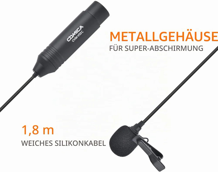 میکروفون یقهای COMICA CVM-V02C میکروفون کندانسر XLR کاردیوید مخصوص دوربین و رکوردر