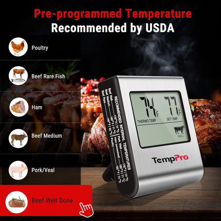 دماسنج دیجیتال آشپزی ThermoPro TP-16 | دماسنج گوشت و فر با نمایشگر LCD و تایمر