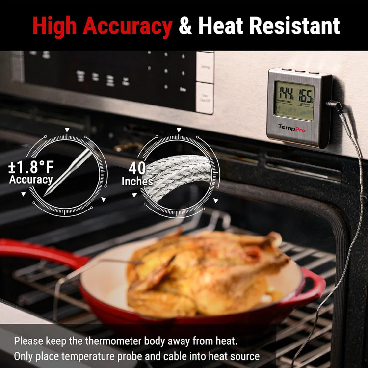 دماسنج دیجیتال آشپزی ThermoPro TP-16 | دماسنج گوشت و فر با نمایشگر LCD و تایمر