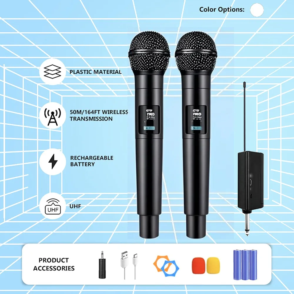 میکروفون بیسیم LZHIOs | میکروفون کارائوکه بلوتوثی دو عددی با گیرنده شارژی و برد ۵۰ متر Professional Wireless Microphone