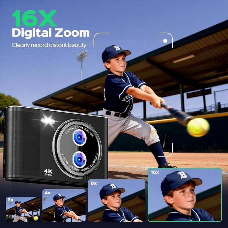 دوربین دیجیتال کامپکت 4K Autofocus | دوربین عکاسی و فیلمبرداری 64 مگاپیکسل با زوم 16X