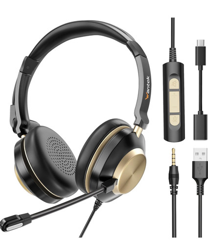 هدست کامپیوتر Vantek 882F USB هدست سیمی USB با میکروفون حذف نویز برای تماس و آموزش آنلاین