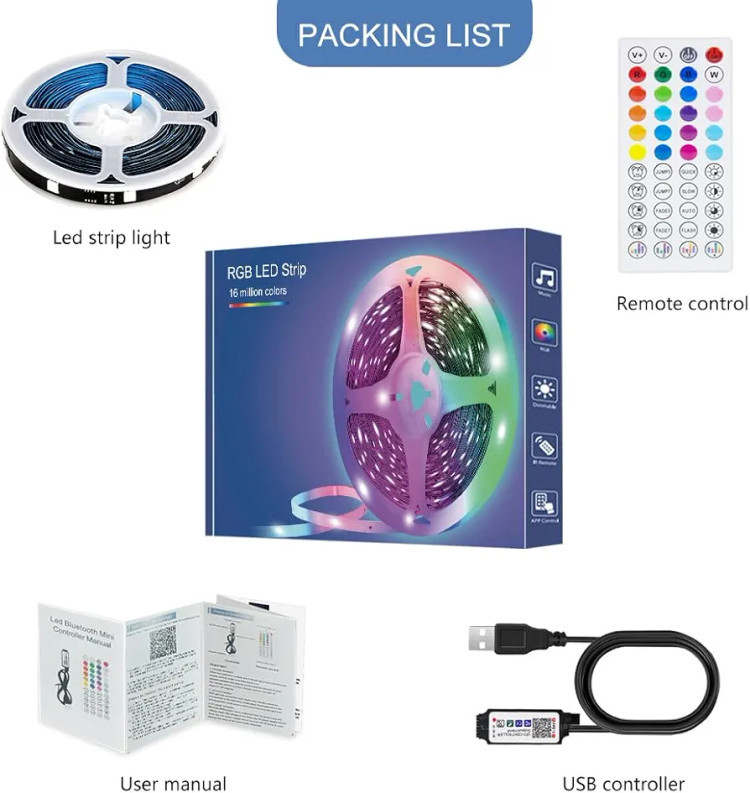 ریسه LED. KANTUTOE هوشمند 15 متری نوار نور RGB با کنترل اپلیکیشن، ریموت و همگامسازی با موسیقی مدلSSG_104