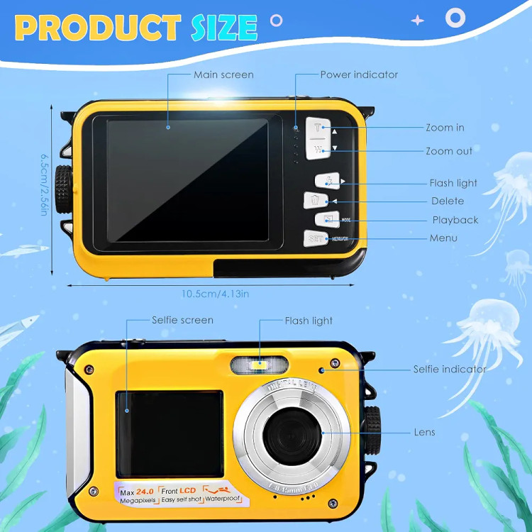 دوربین دیجیتال QUNVAL ضد آب 2.7K 48MP Full HD