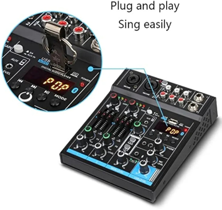 میکسر صوتی Depusheng M4کارت صدا ۴ کاناله USB و Bluetooth