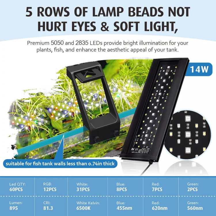 چراغ LED آکواریوم Hygger مدل Clip-On Full Spectrum