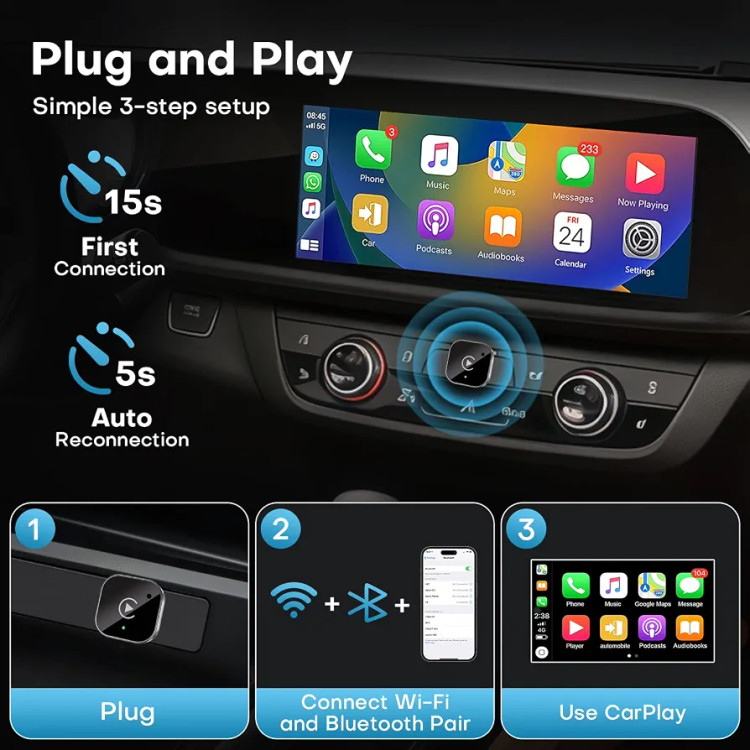 آداپتور CarPlay بیسیم 2 IN10A Wired to Wireless Carplay/Android Auto