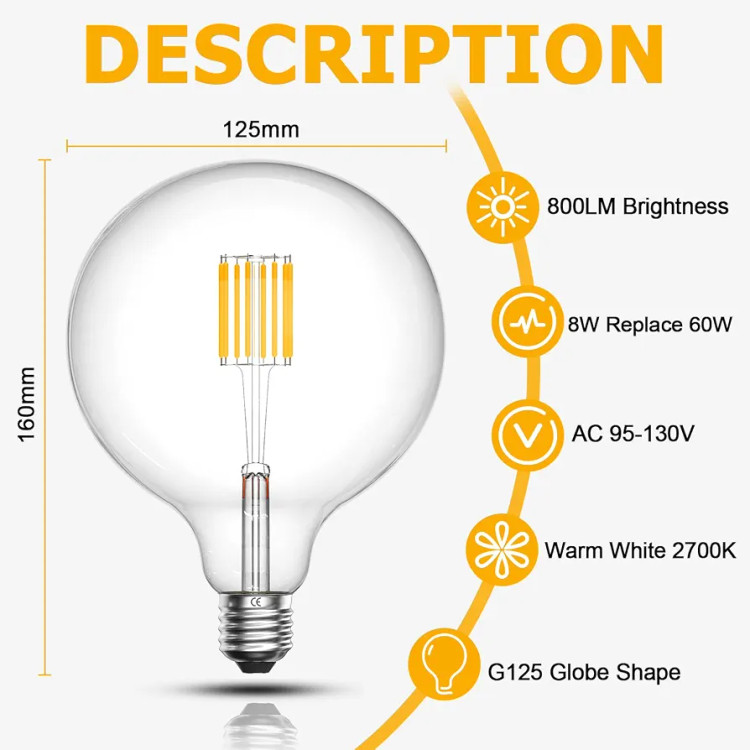 لامپ LED فیلامنتی برای لوستر G125 ترکیب نورپردازی دکوراتیو و طراحی مدرن G125 LED Filament Bulb