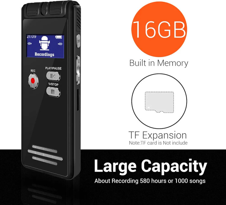 ظبت کننده صدای دیجیتال اصلی 16 گیگابایت حافظه داخلی وه تا 64GB رم کاربردی برای ثبت صدا
